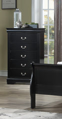 1pc Black Finish Five Drawers Louis Philip Chest Solid Wood Contemporary Sleek Ample Storage
