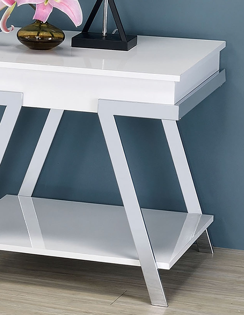 Contemporary Style White 1pc End Table High Gloss Finish Chrome Frame Gorgeous Living Room Furniture