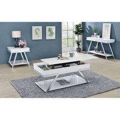 Contemporary Style White 1pc End Table High Gloss Finish Chrome Frame Gorgeous Living Room Furniture