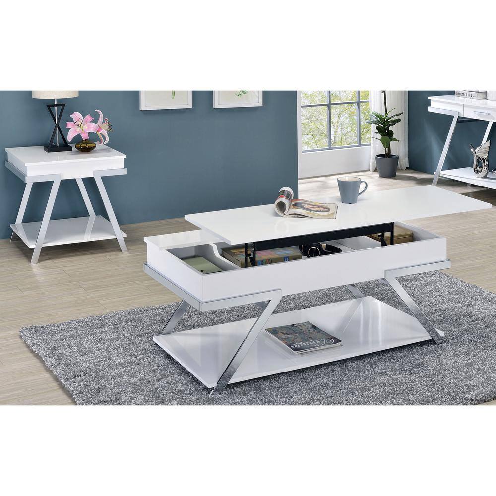Contemporary Style White 1pc End Table High Gloss Finish Chrome Frame Gorgeous Living Room Furniture