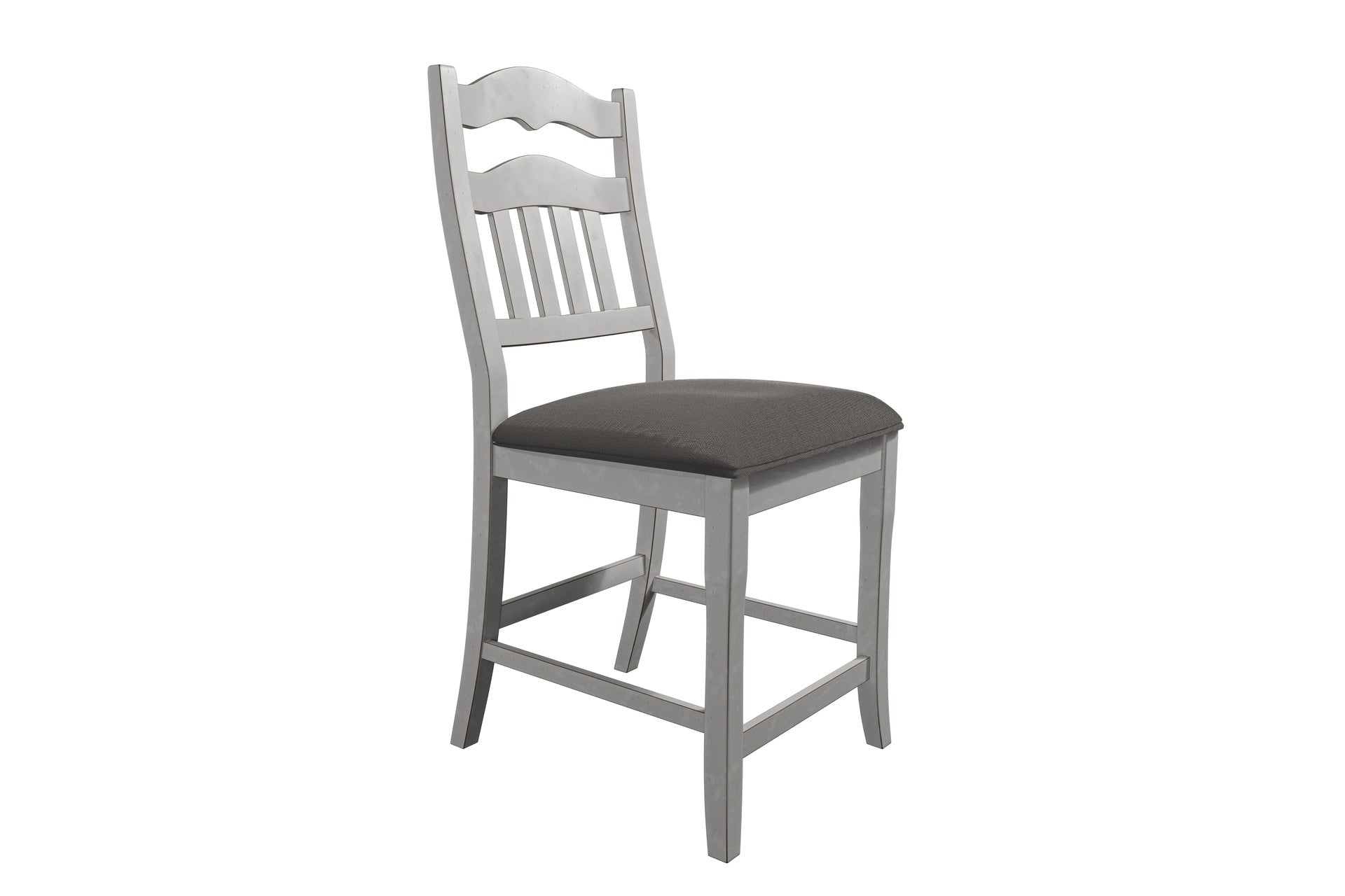 Contemporary Antique White Counter Height Chairs Upholstered Cushion Seat Ladder Back 2pc Dining High Chairs Kitchen Dining Room