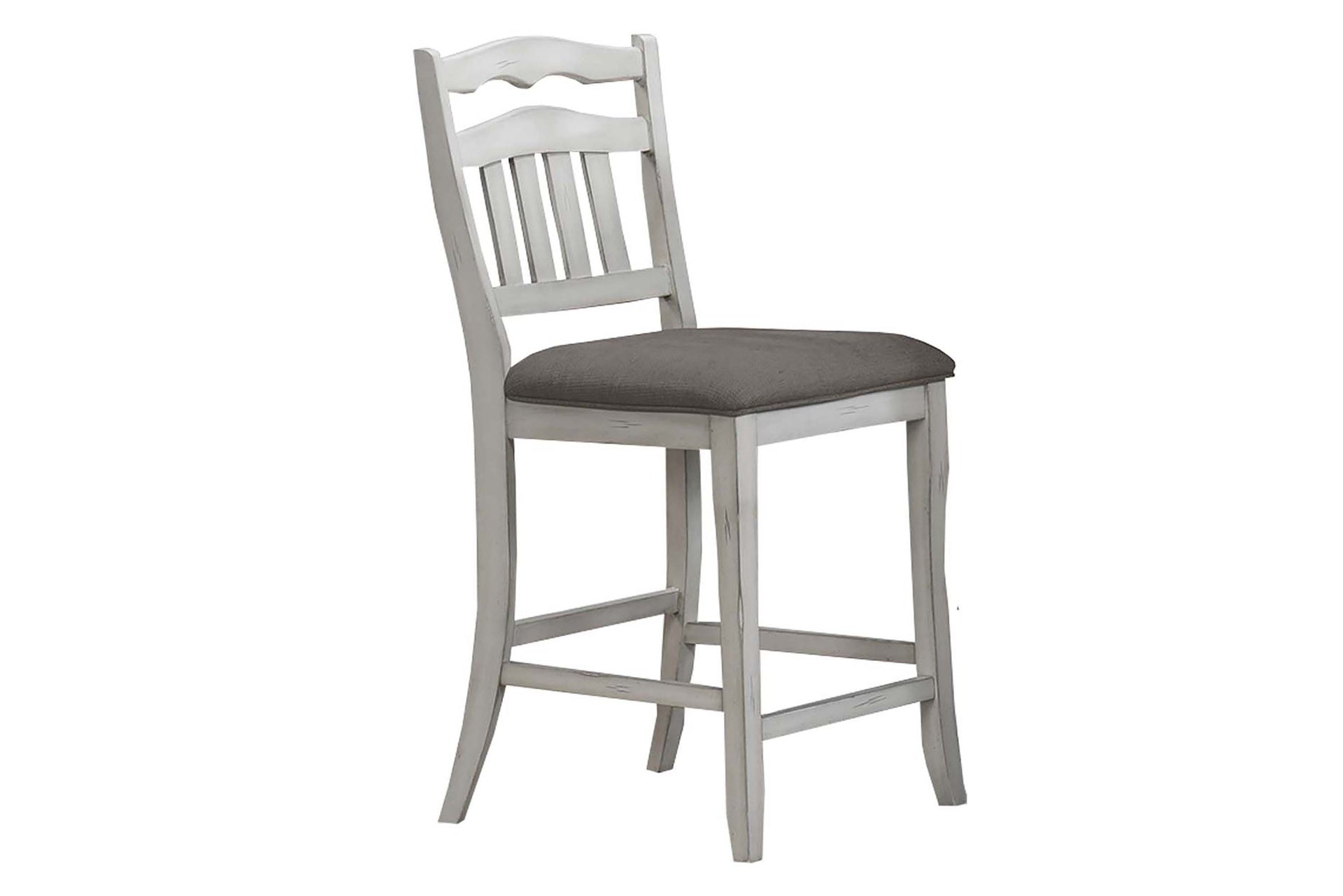 Contemporary Antique White Counter Height Chairs Upholstered Cushion Seat Ladder Back 2pc Dining High Chairs Kitchen Dining Room