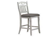 Contemporary Antique White Counter Height Chairs Upholstered Cushion Seat Ladder Back 2pc Dining High Chairs Kitchen Dining Room