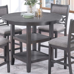 Gray Color 5pc Counter Height Dining Set Round Table w Shelves 4x High Chairs Modern Contemporary Dining Room Furniture