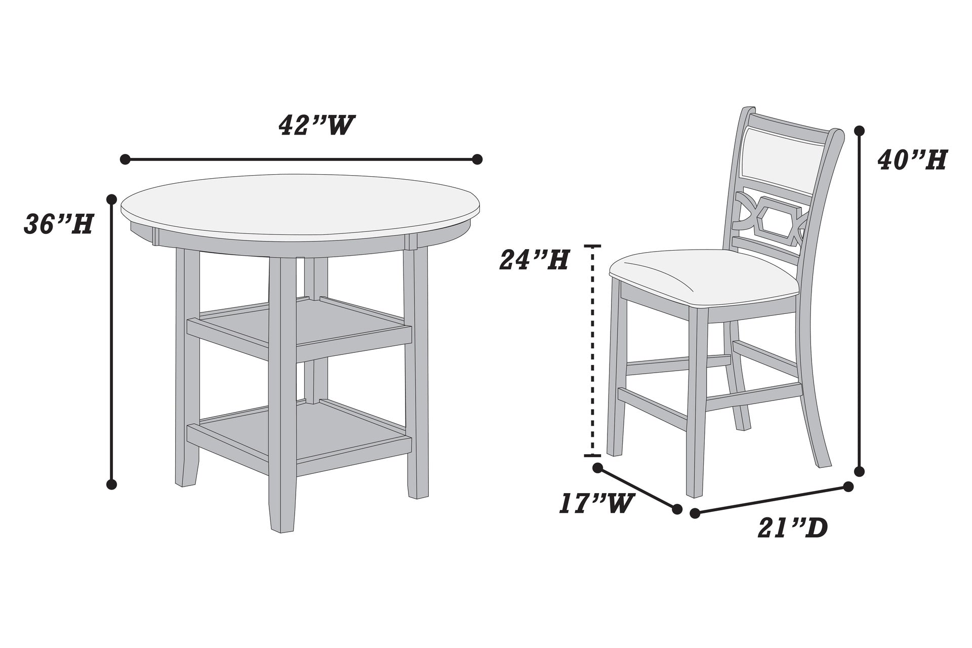 Gray Color 5pc Counter Height Dining Set Round Table w Shelves 4x High Chairs Modern Contemporary Dining Room Furniture