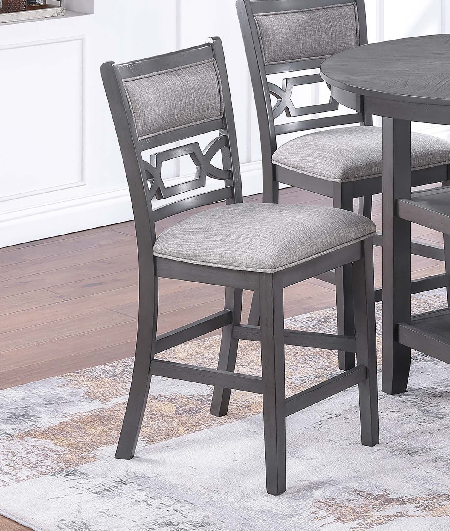 Gray Color 5pc Counter Height Dining Set Round Table w Shelves 4x High Chairs Modern Contemporary Dining Room Furniture