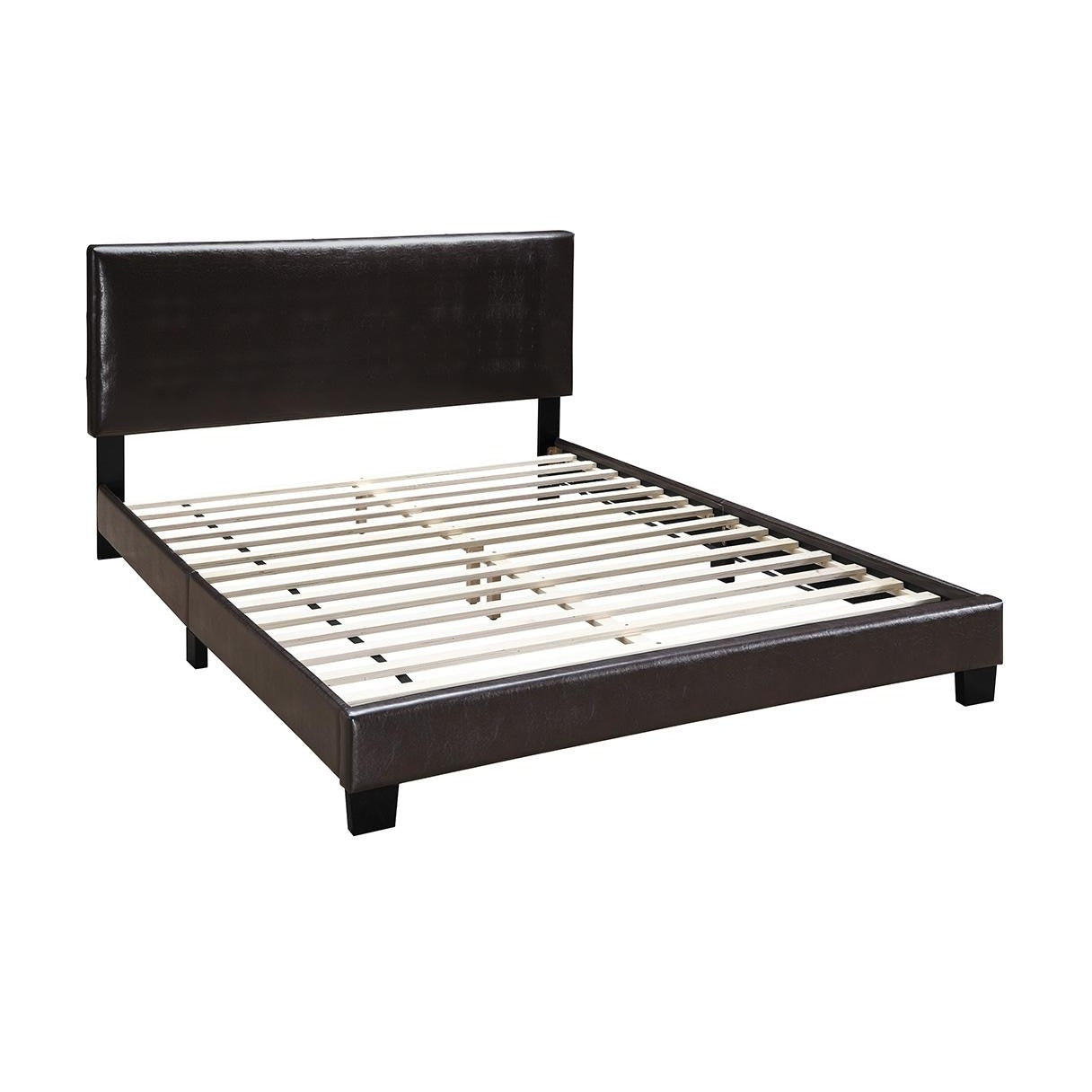Modern Brown 1pc Full Size Bed Faux Leather Upholstered Bedframe Bedroom Furniture Adjustable Headboard