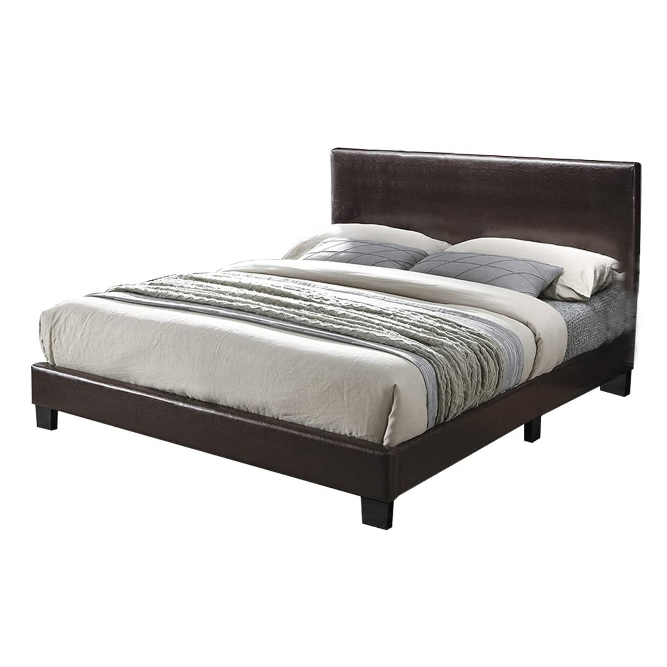 Modern Brown 1pc Full Size Bed Faux Leather Upholstered Bedframe Bedroom Furniture Adjustable Headboard