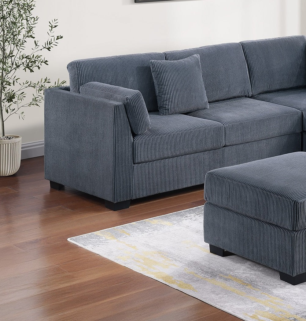 L-Sectional RAF/LAF One Arm-Loveseat Corner Wedge Cocktail Ottoman Dark Gray Corduroy Upholstered Pillows 4pc Sectional Sofa Set