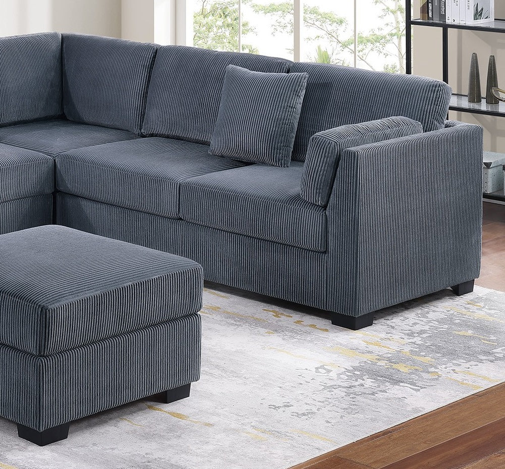 L-Sectional RAF/LAF One Arm-Loveseat Corner Wedge Cocktail Ottoman Dark Gray Corduroy Upholstered Pillows 4pc Sectional Sofa Set