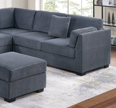 L-Sectional RAF/LAF One Arm-Loveseat Corner Wedge Cocktail Ottoman Dark Gray Corduroy Upholstered Pillows 4pc Sectional Sofa Set