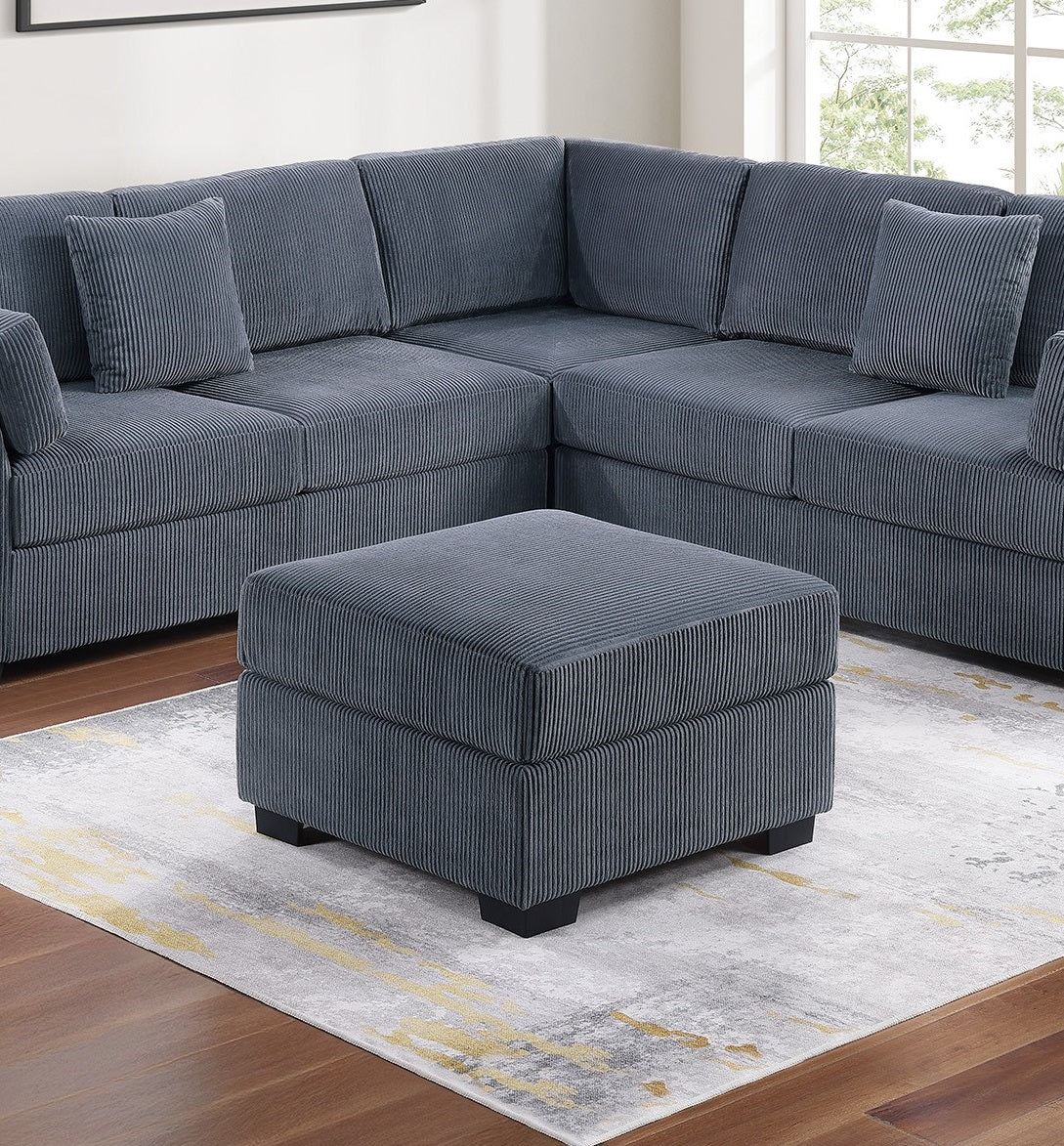 L-Sectional RAF/LAF One Arm-Loveseat Corner Wedge Cocktail Ottoman Dark Gray Corduroy Upholstered Pillows 4pc Sectional Sofa Set