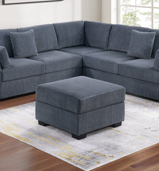 L-Sectional RAF/LAF One Arm-Loveseat Corner Wedge Cocktail Ottoman Dark Gray Corduroy Upholstered Pillows 4pc Sectional Sofa Set