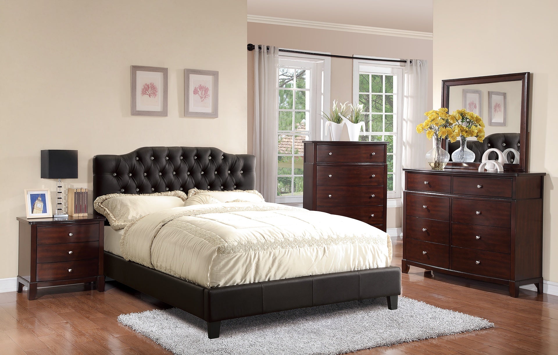 Black Faux Leather Gorgeous Queen Size Bed 1pc Bedframe Modern Tufted Upholstered Headboard Bedroom Furniture