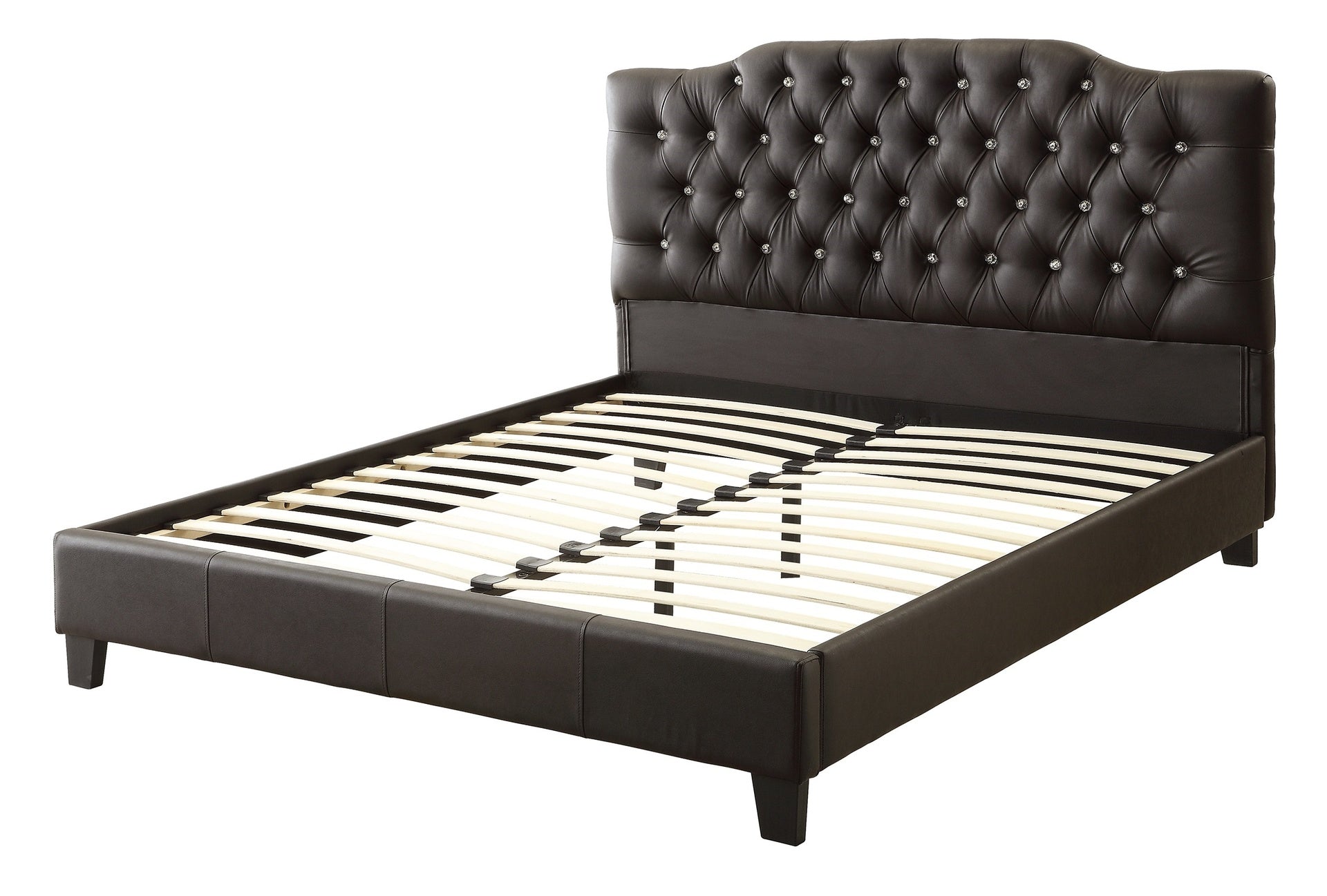 Black Faux Leather Gorgeous Queen Size Bed 1pc Bedframe Modern Tufted Upholstered Headboard Bedroom Furniture