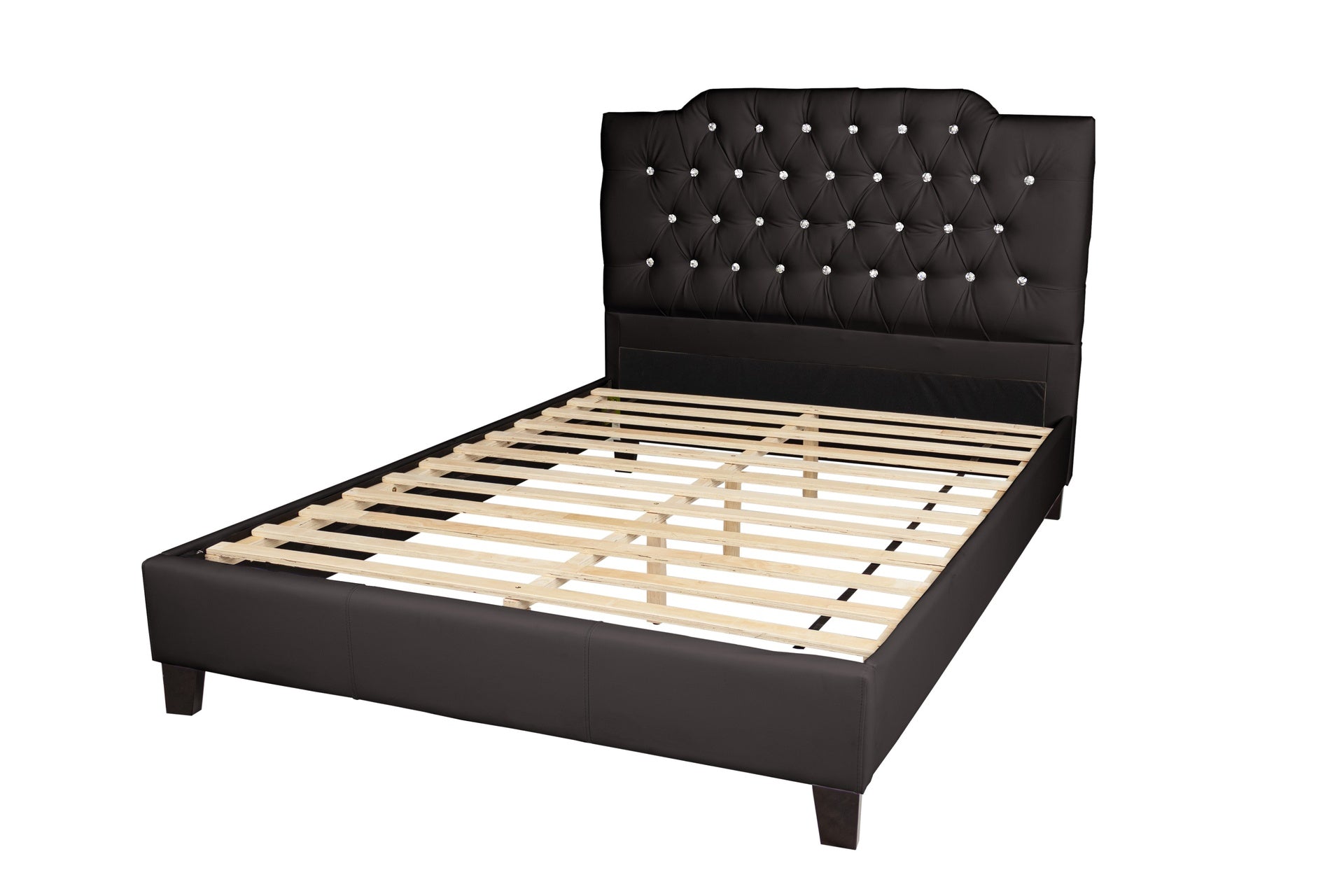 Black Faux Leather Gorgeous Queen Size Bed 1pc Bedframe Modern Tufted Upholstered Headboard Bedroom Furniture