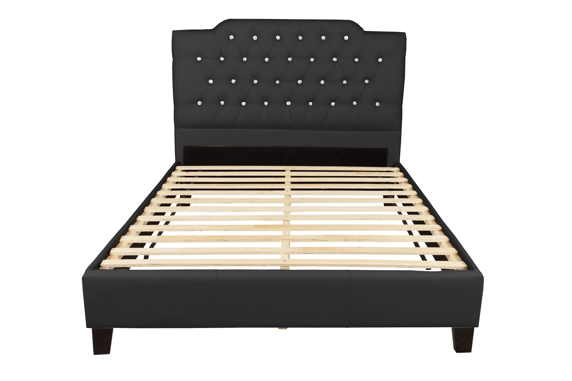 Black Faux Leather Gorgeous Queen Size Bed 1pc Bedframe Modern Tufted Upholstered Headboard Bedroom Furniture