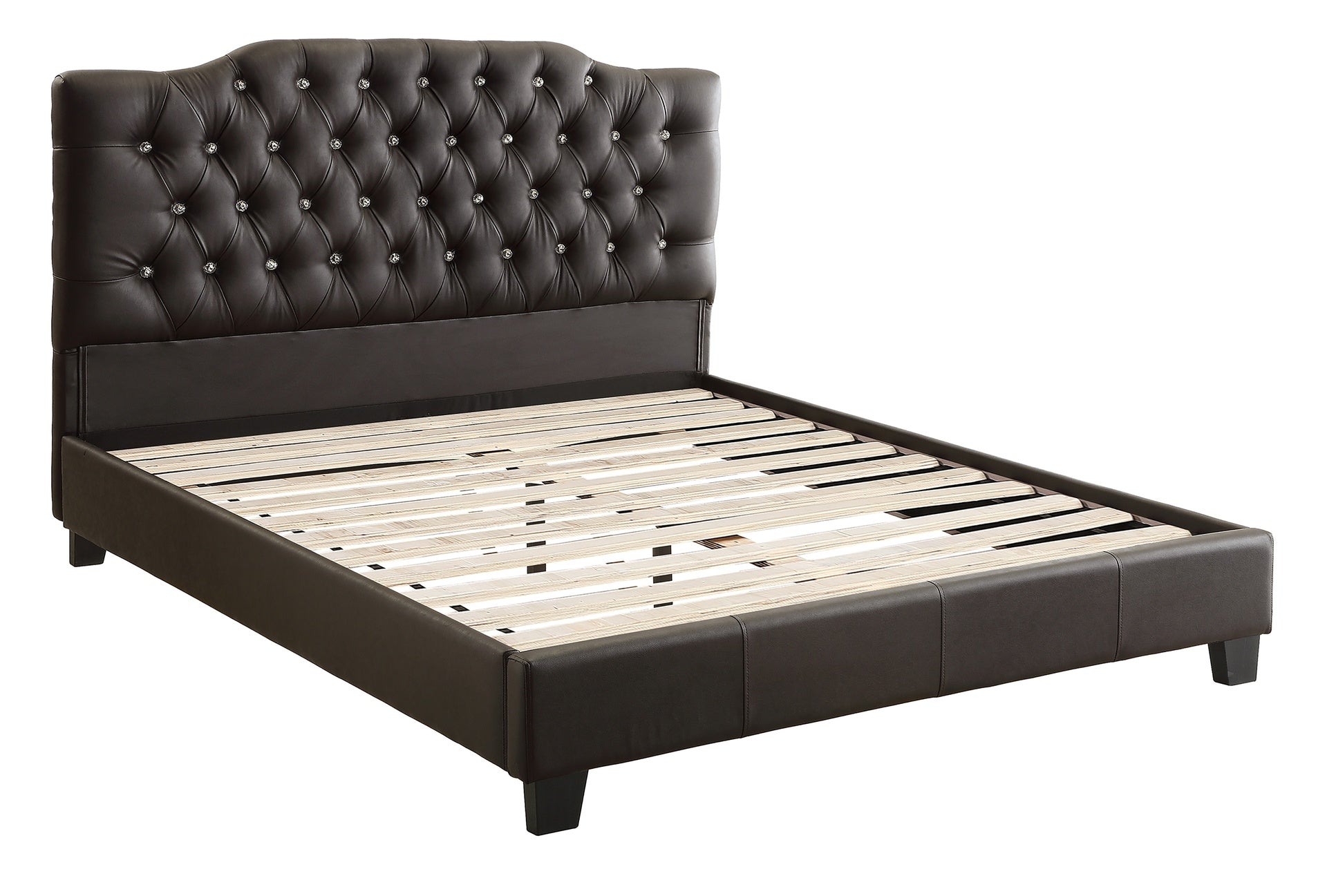 Black Faux Leather Gorgeous Queen Size Bed 1pc Bedframe Modern Tufted Upholstered Headboard Bedroom Furniture