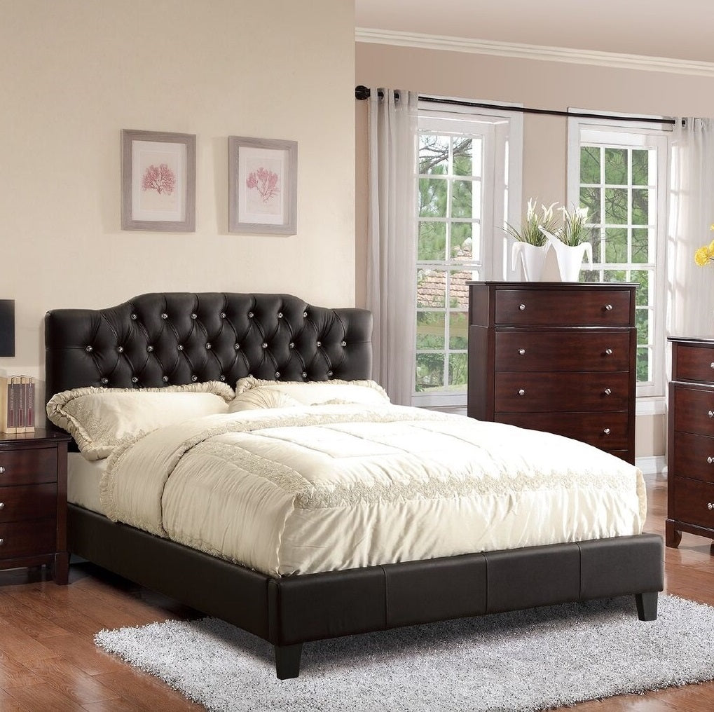 Black Faux Leather Gorgeous Queen Size Bed 1pc Bedframe Modern Tufted Upholstered Headboard Bedroom Furniture