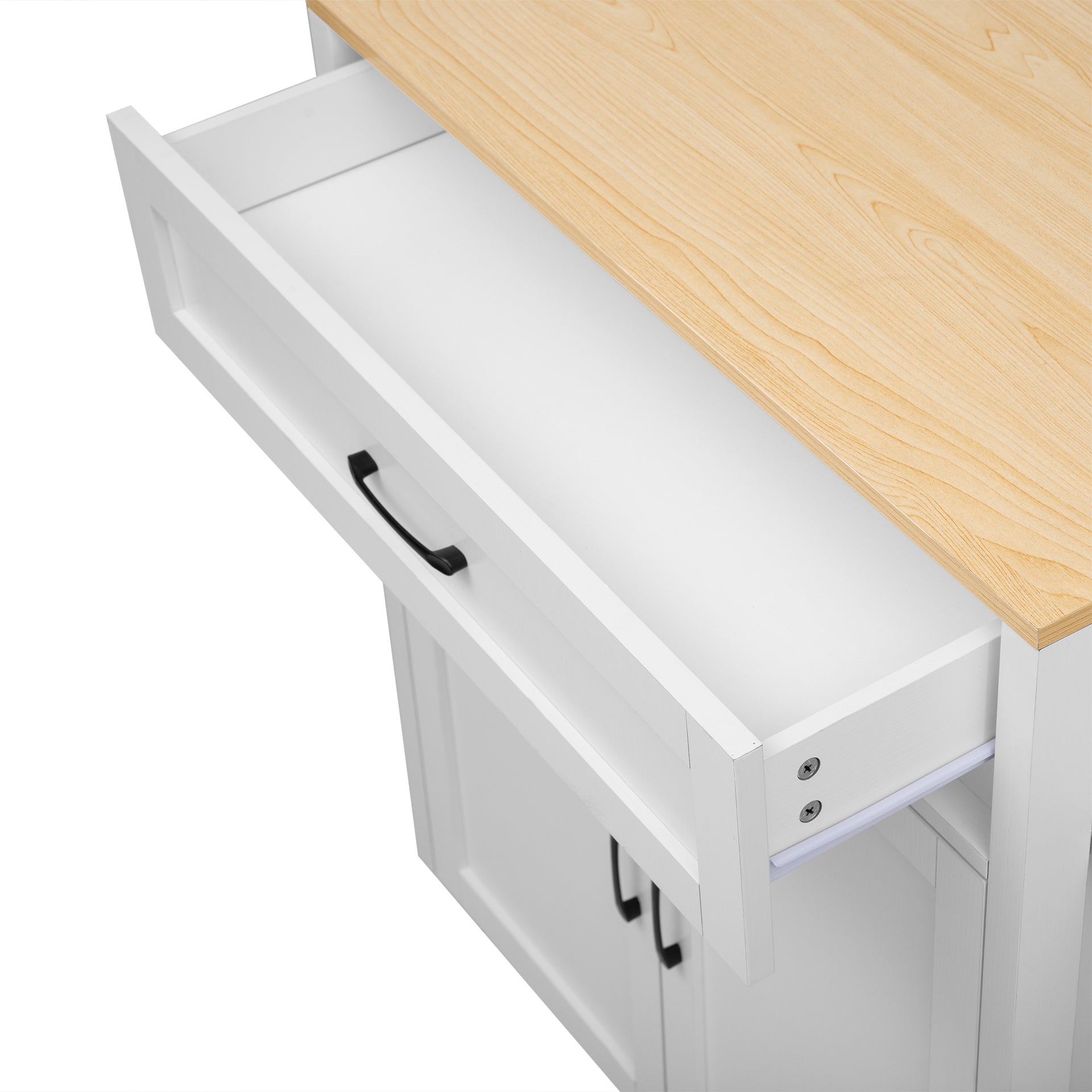 K&K 82.7 inch Kitchen Island with Extendable Dining Table for 4-6 Person,Two-tone Kitchen Table with Double-sized Storage, Power Outlet, Kitchen island with Storage 2 Drawers 2 Side Open Shelves,White