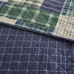 3 Piece Reversible Printed Quilt Set Green / Navy Full/Queen