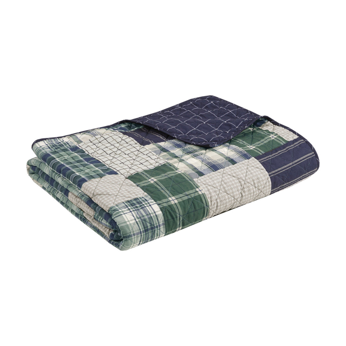 3 Piece Reversible Printed Quilt Set Green / Navy Full/Queen