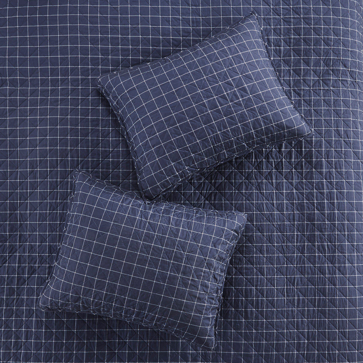 3 Piece Reversible Printed Quilt Set Green / Navy Full/Queen