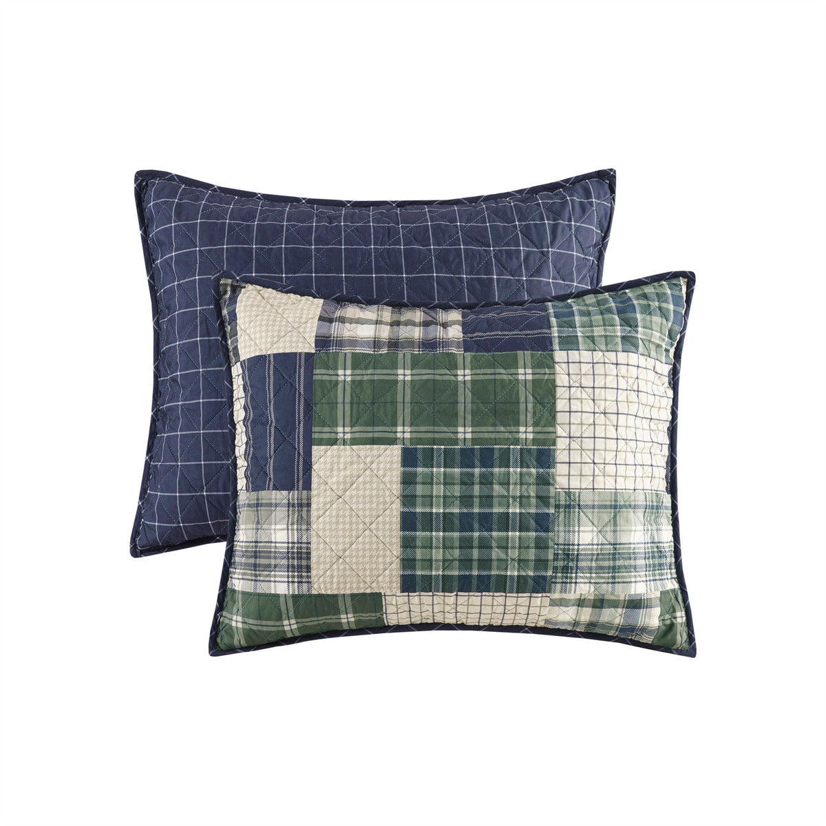 3 Piece Reversible Printed Quilt Set Green / Navy Full/Queen