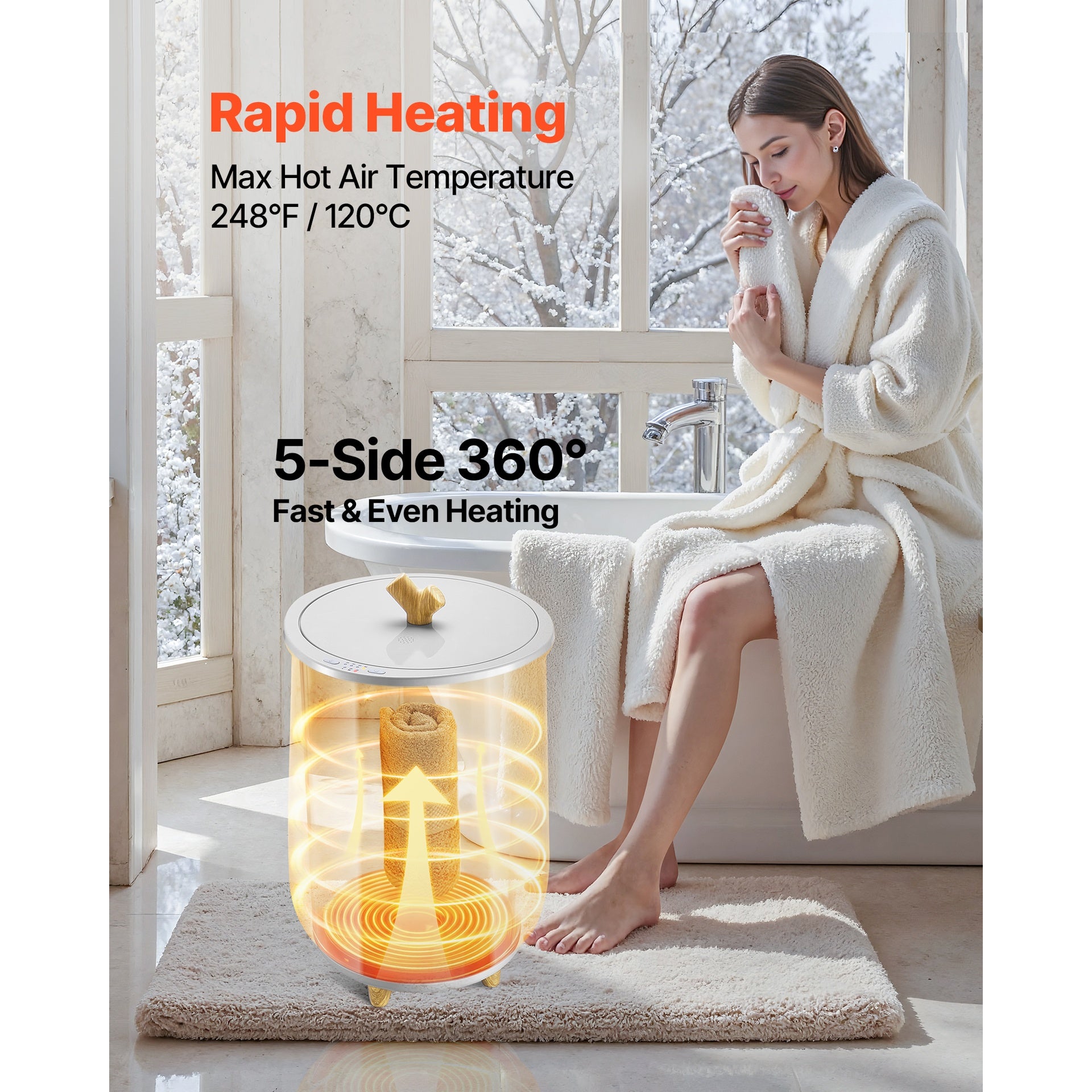Towel Warmer Bucket, 20L Large Towel Warmer for Bathroom, Auto Shut Off Towel Heater Fits up to Two 40"x70" Oversized Towels, Bathrobes, Blankets, 4-Level Timer Towel Warmer Ideal for Spa, Gray