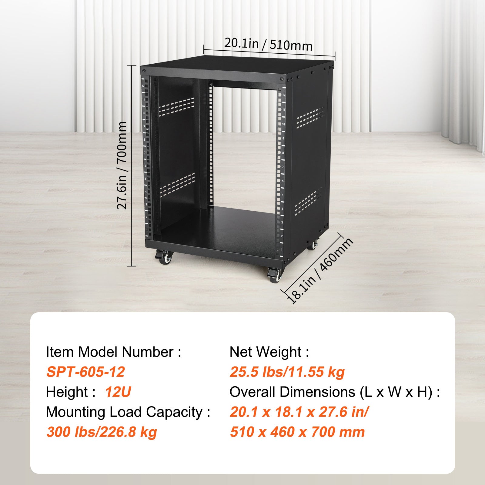 12U AV Rack Stand 500 lbs Capacity Network Stereo Recording Studio Rack