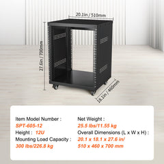 12U AV Rack Stand 500 lbs Capacity Network Stereo Recording Studio Rack