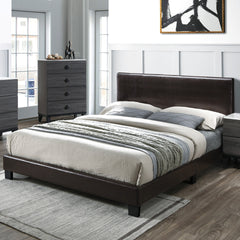 Modern Brown 1pc Queen Size Bed Faux Leather Upholstered Bedframe Bedroom Furniture Adjustable Headboard