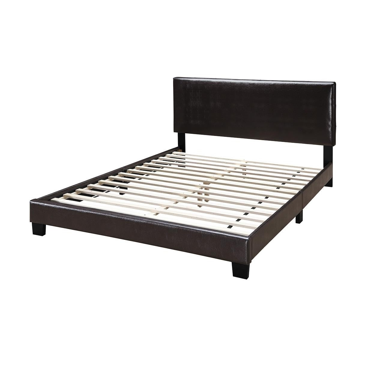 Modern Brown 1pc Queen Size Bed Faux Leather Upholstered Bedframe Bedroom Furniture Adjustable Headboard