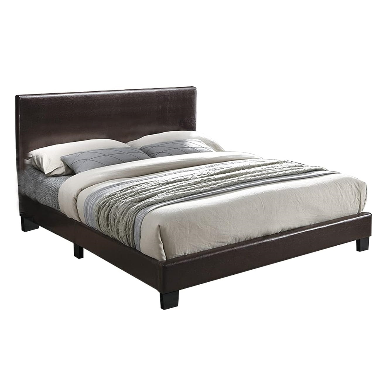 Modern Brown 1pc Queen Size Bed Faux Leather Upholstered Bedframe Bedroom Furniture Adjustable Headboard
