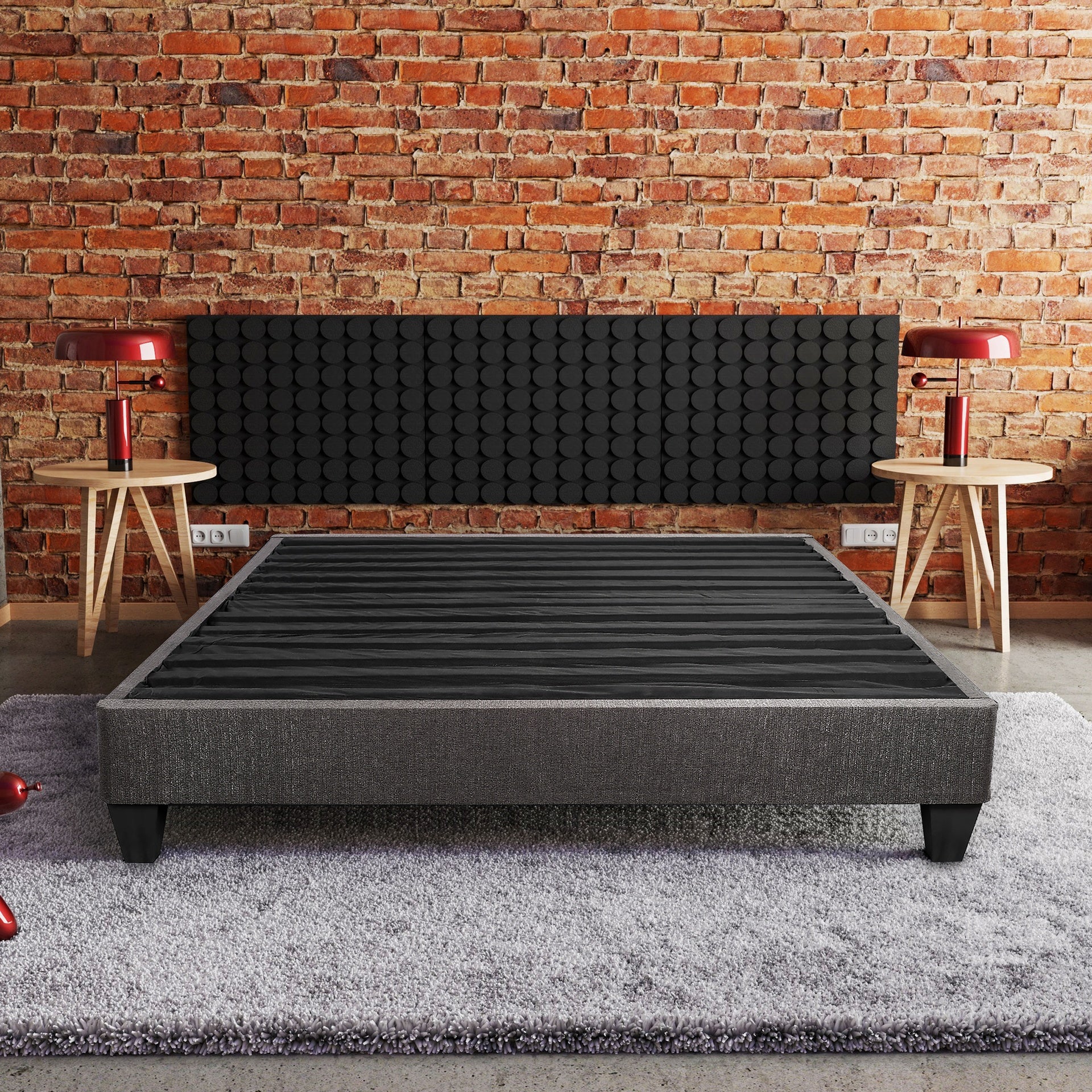 Queen Size Platform Bed Base, Upholstered Mattress Foundation Bed Frame, Dark Grey