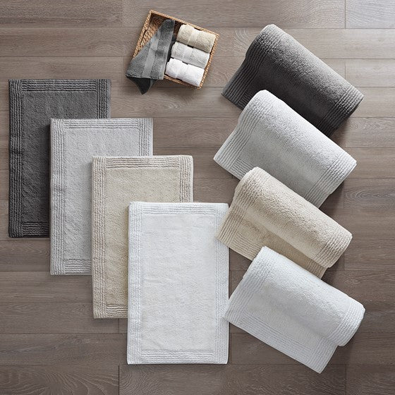 100% Cotton Tufted 3000 GSM Reversible Bath Rug Charcoal 21x34"
