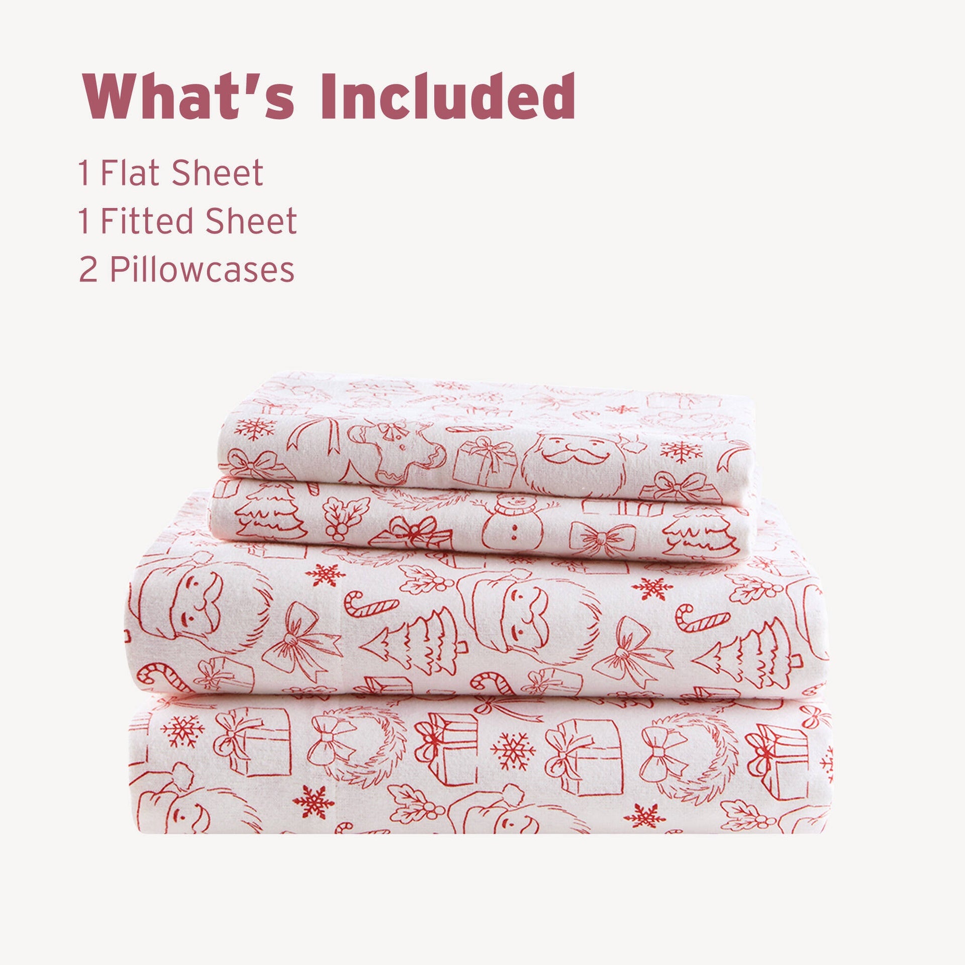 3-Piece Twin 100% Cotton Flannel Pigment Printed Sheet Set,Holiday Doodles