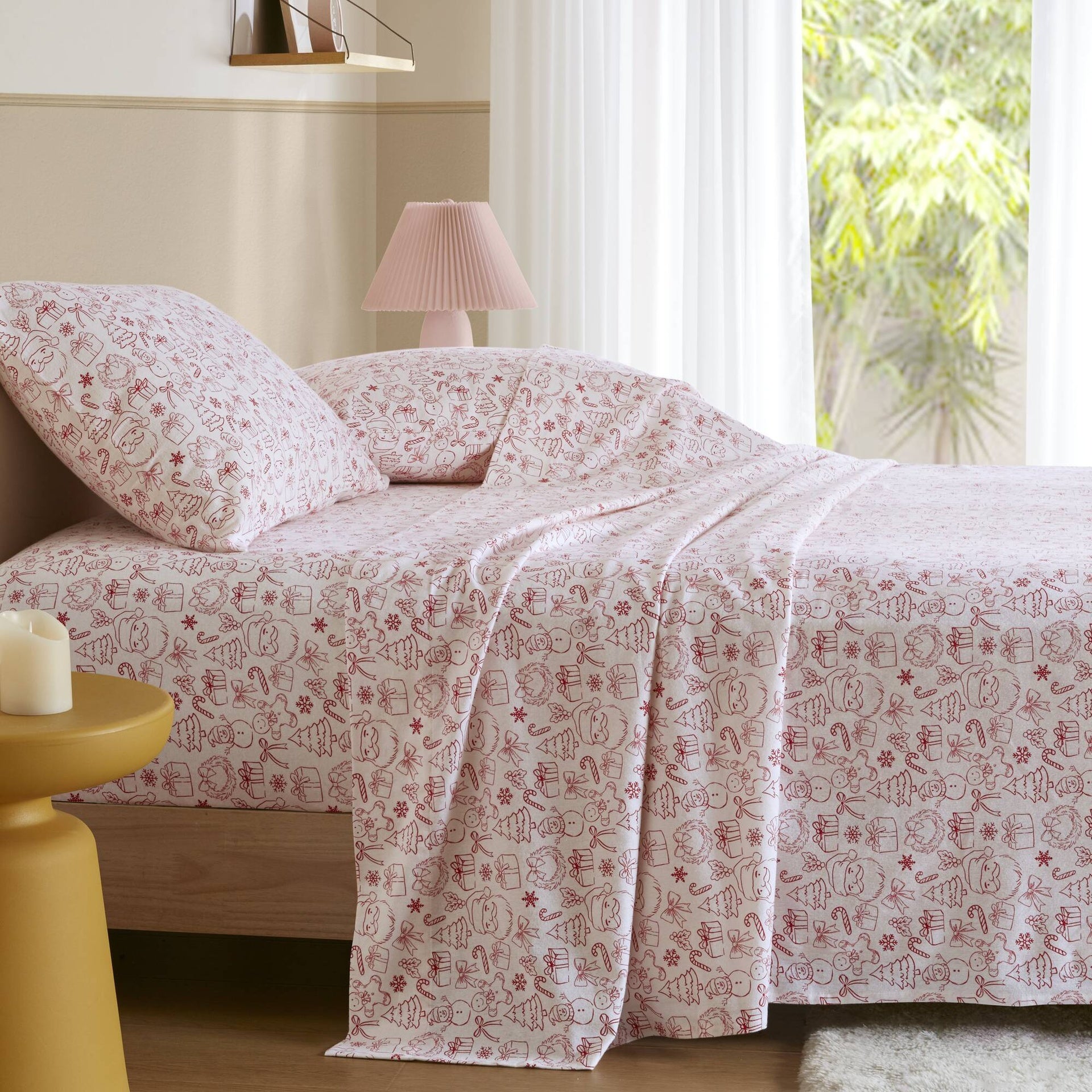 3-Piece Twin 100% Cotton Flannel Pigment Printed Sheet Set,Holiday Doodles