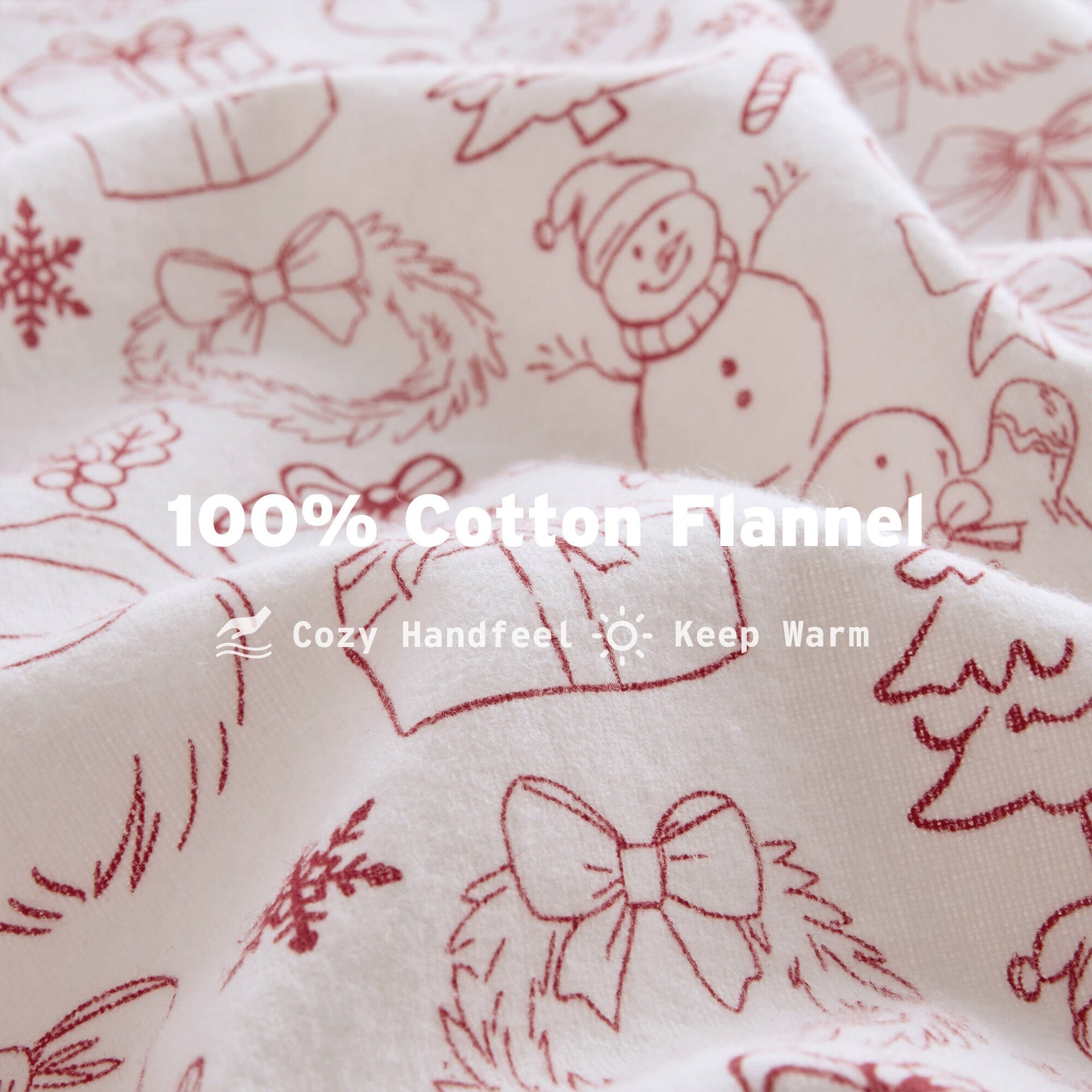 3-Piece Twin 100% Cotton Flannel Pigment Printed Sheet Set,Holiday Doodles