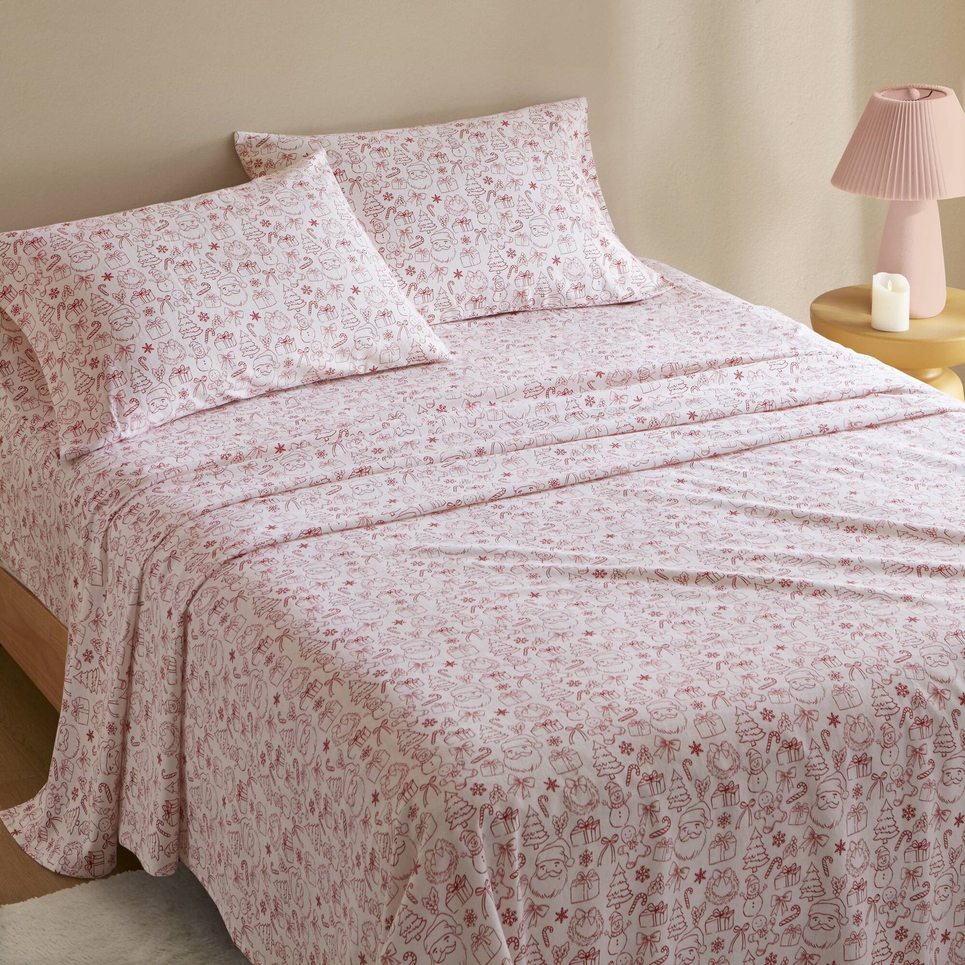 3-Piece Twin 100% Cotton Flannel Pigment Printed Sheet Set,Holiday Doodles