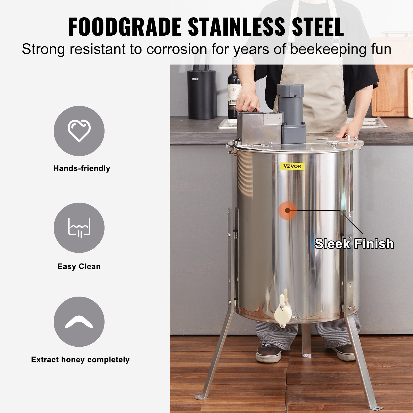Electric Honey Extractor, 4/8 Frames Honey Spinner Extractor, Stainless Steel Beekeeping Extraction, Apiary Centrifuge Equipment with Height Adjustable Stand, Honeycomb Drum Spinner with Lid