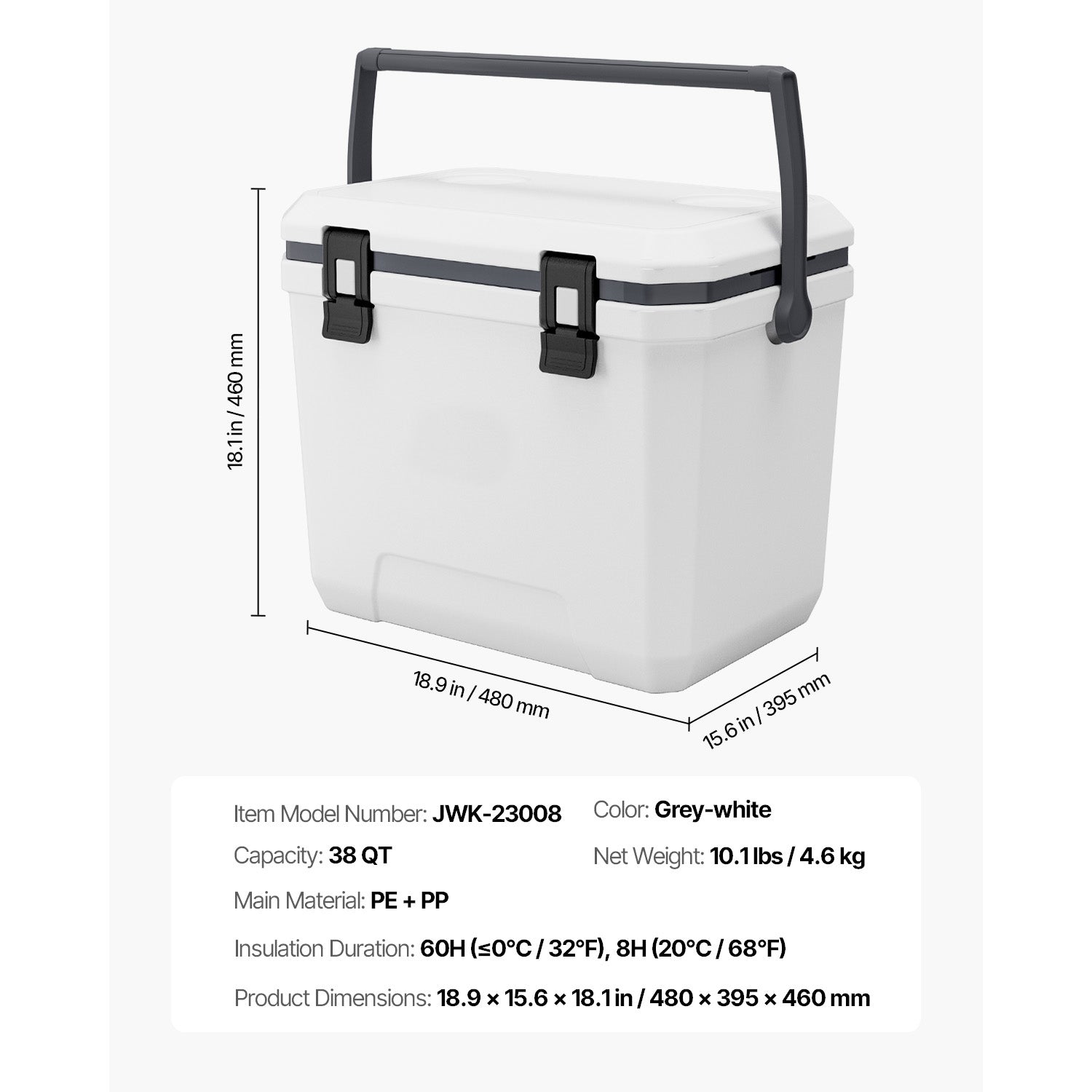 Portable Cooler 38 QT Insulated Hard Cooler 54 Can Capacity with Cup Holder