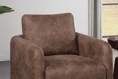 Gorgeous Walnut Color Leather Like Fabric 1pc Swivel Accent Chair Upholstered Living Room Chair Wooden Base