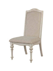 Rustic Style 2pc Side Chair Upholstered Seat Intricate Wood Inlay Detail Antique White Finish Dining Room