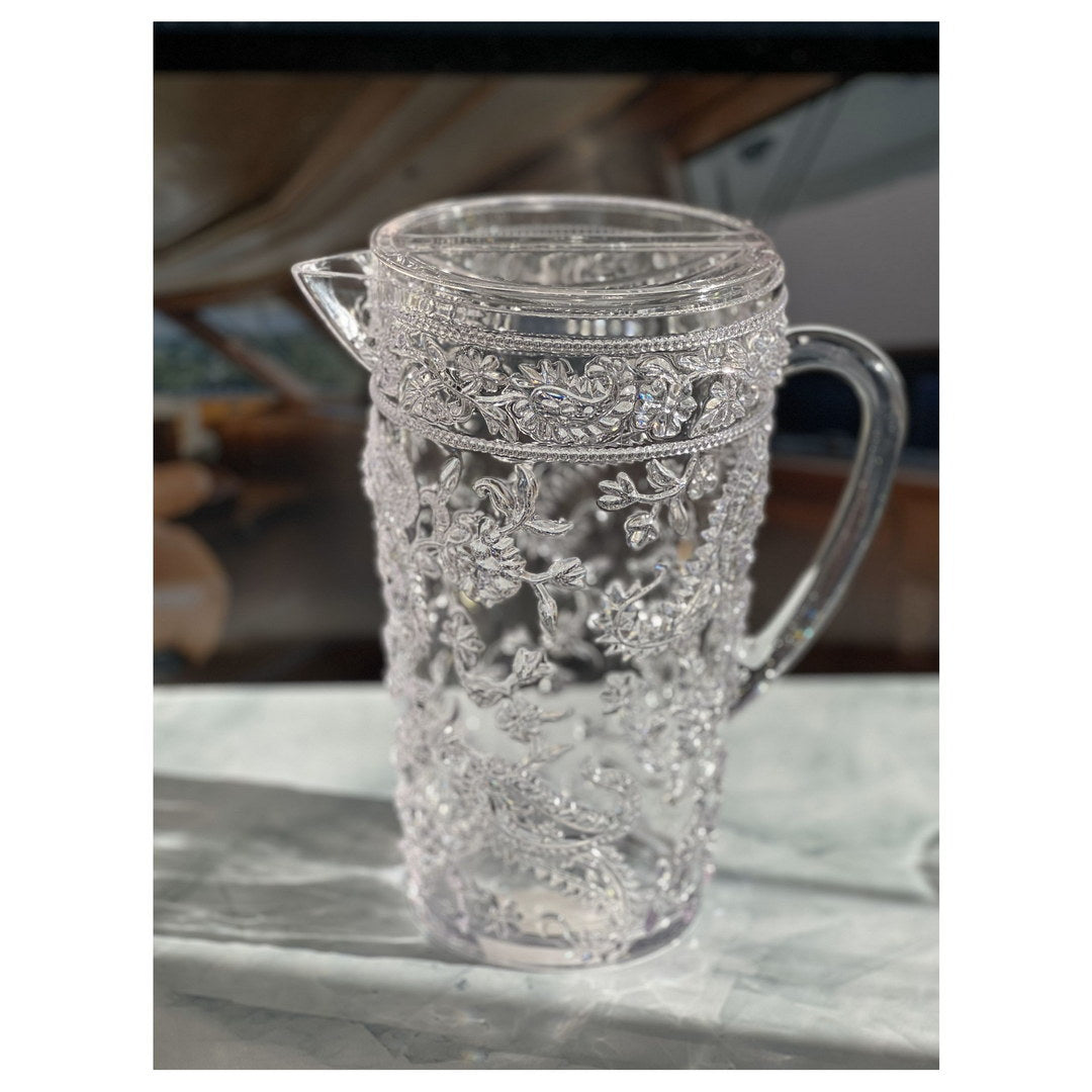 2.5 Quarts Water Pitcher with Lid, Paisley Unbreakable Plastic Pitcher, Drink Pitcher, Juice Pitcher with Spout BPA Free