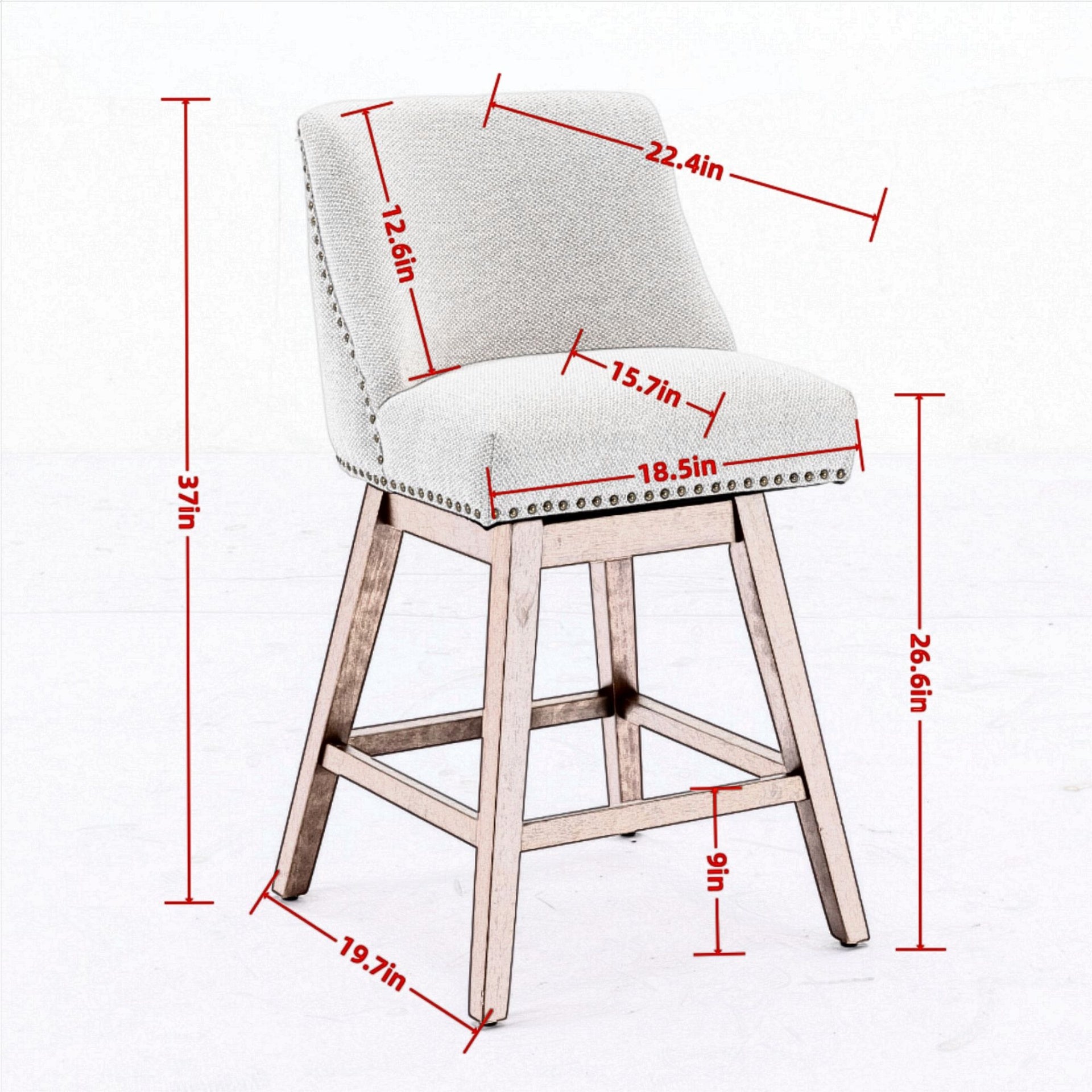 Counter Height Swivel Barstools, 26'' H Seat Height Upholstered Bar Stools Set of 2, Fabric in Ivory