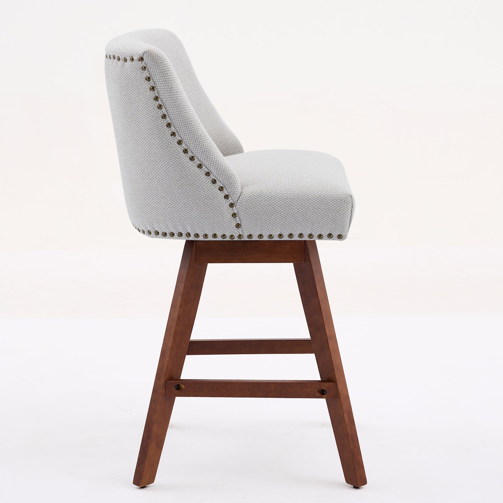 Counter Height Swivel Barstools, 26'' H Seat Height Upholstered Bar Stools Set of 2, Fabric in Ivory
