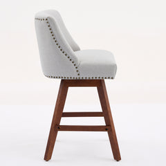 Counter Height Swivel Barstools, 26'' H Seat Height Upholstered Bar Stools Set of 2, Fabric in Ivory