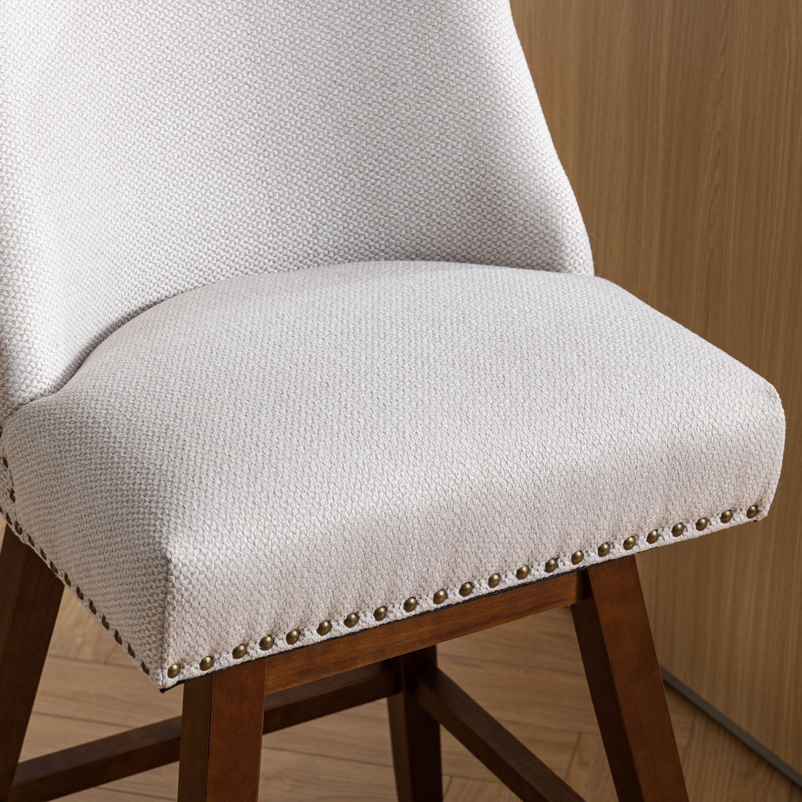 Counter Height Swivel Barstools, 26'' H Seat Height Upholstered Bar Stools Set of 2, Fabric in Ivory