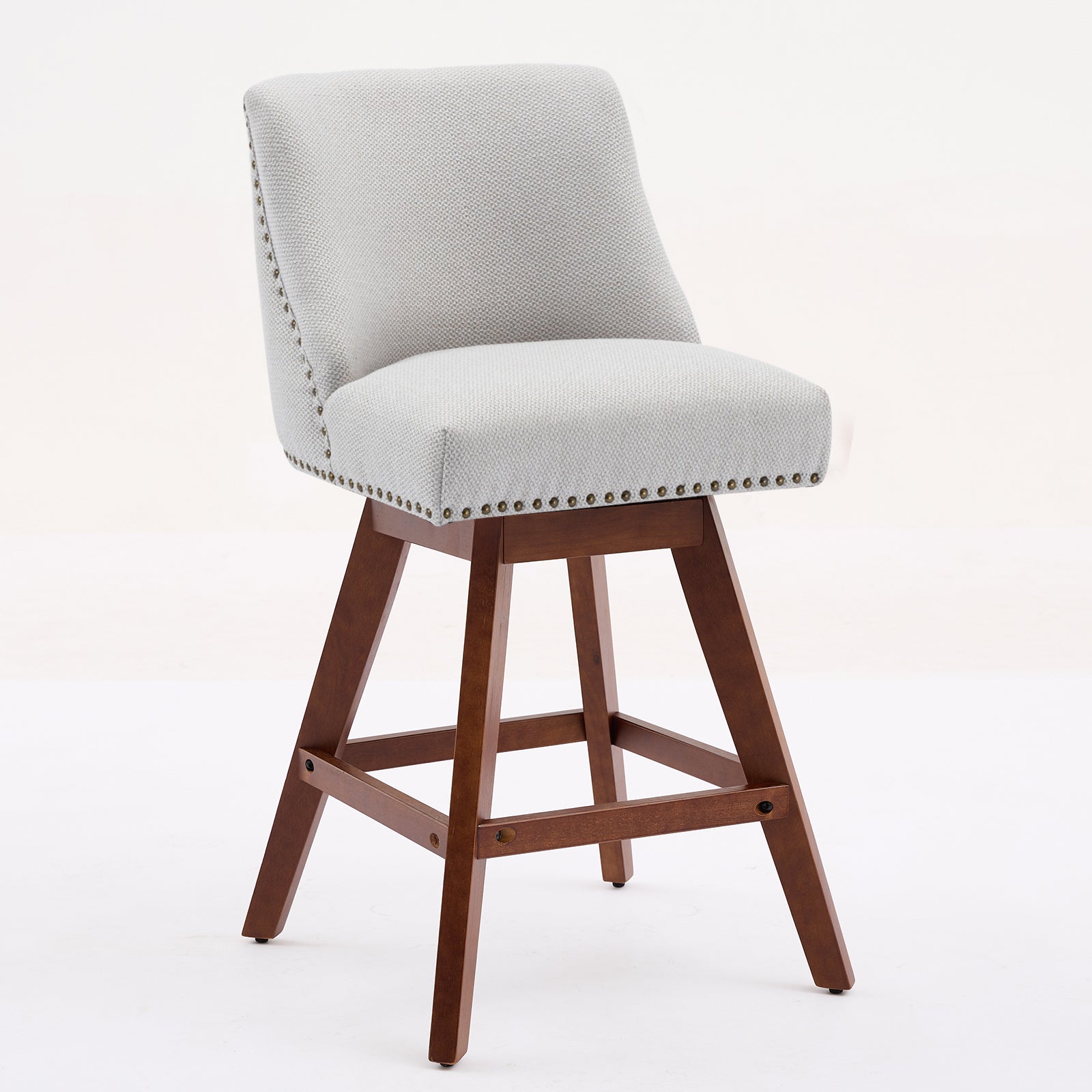 Counter Height Swivel Barstools, 26'' H Seat Height Upholstered Bar Stools Set of 2, Fabric in Ivory
